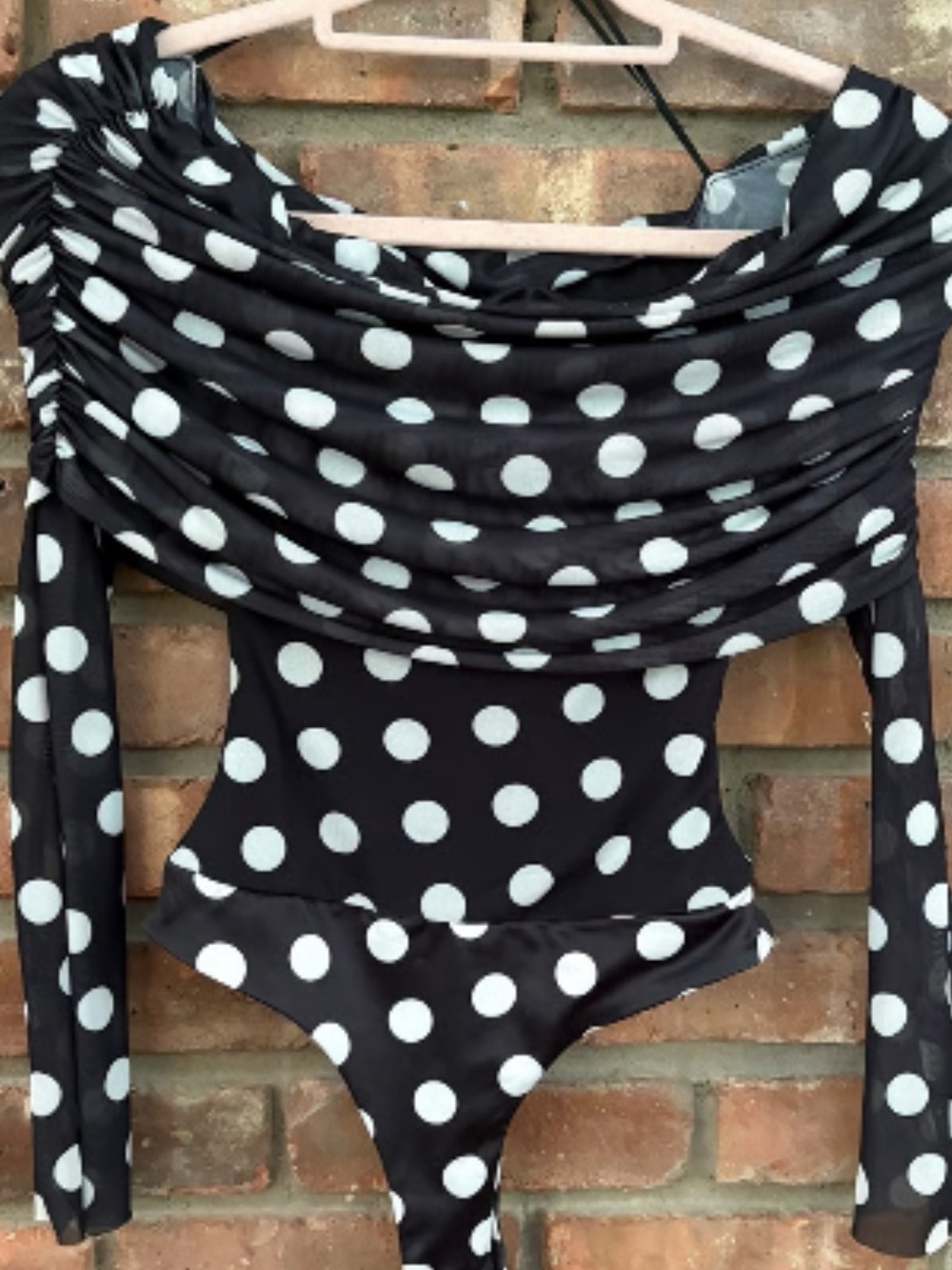 Anthropologie Black and White Polka Dot Off-Shoulder Bodysuit